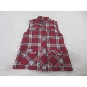 Blu Pepper Womens Vest Small Sleeveless Red Plaid Bandana Casual Zip Up Flannel